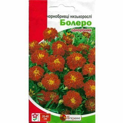 Насіння квітів Чорнобривці низькі Болеро (червоні), 0,5 г (Яскрава)